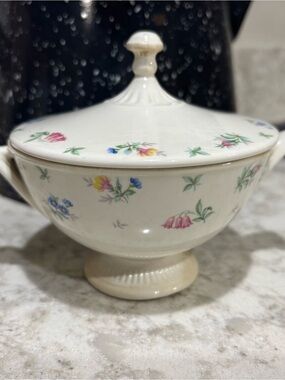 Covered Sugar Bowl - White Harmony House 6 inches from handle to handle
